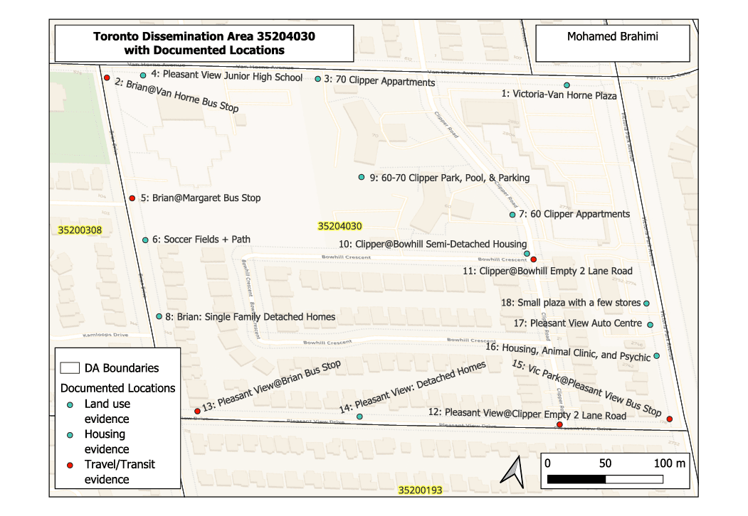 Print layout of Toronto Dissemination Area 35204030 with Documented Locations