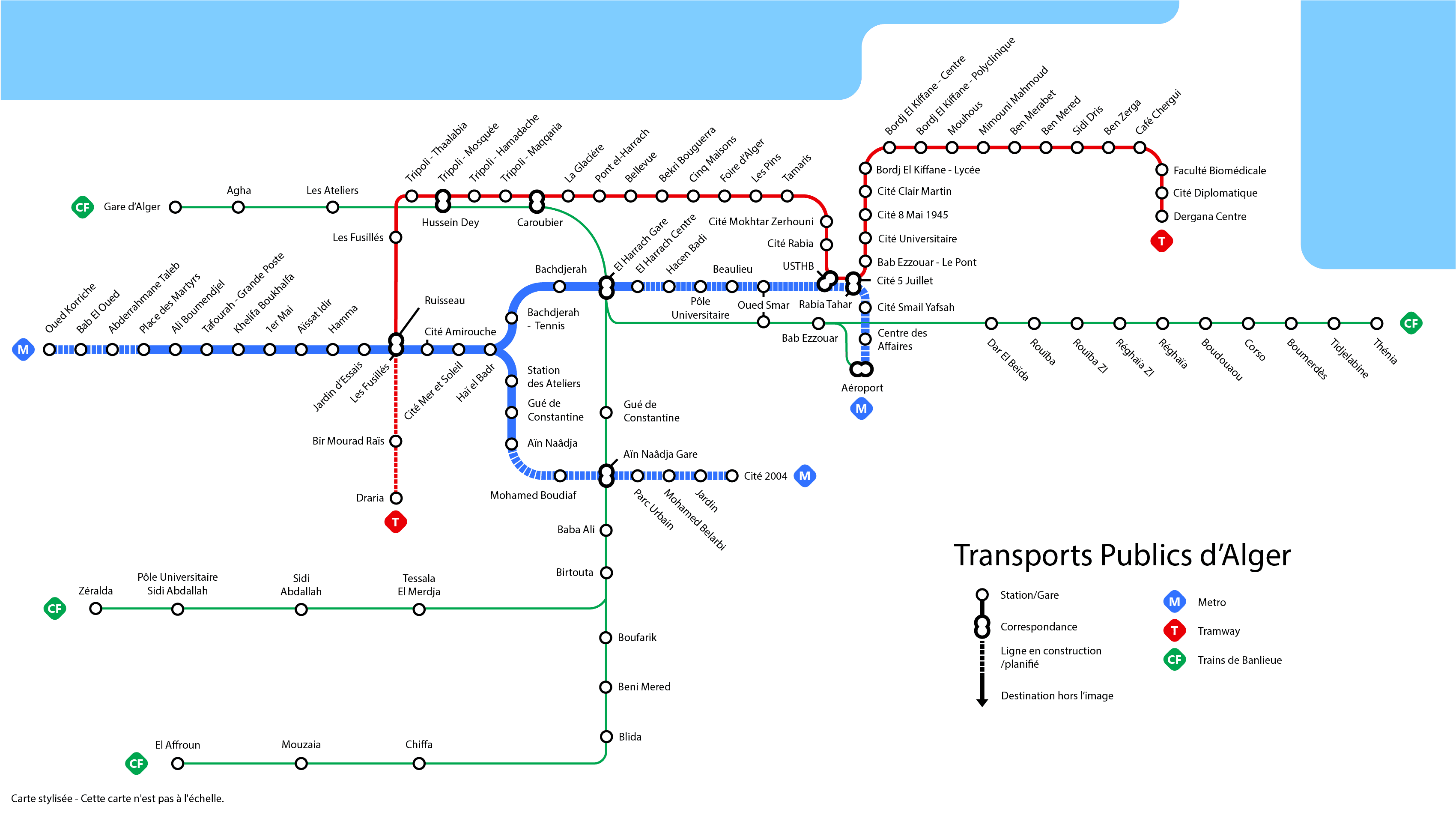 Algiers public transit map, designed in Adobe Illustrator
